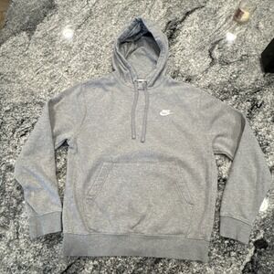 Nike Gray Fleece Pullover Hoodie Men's Small Hooded Logo Regular Fit Long Sleeve